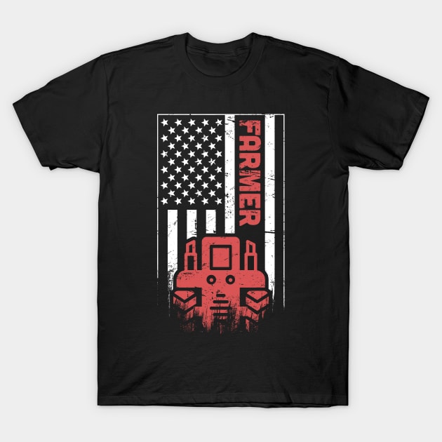 Farmer | Tractor & American Flag T-Shirt by MeatMan